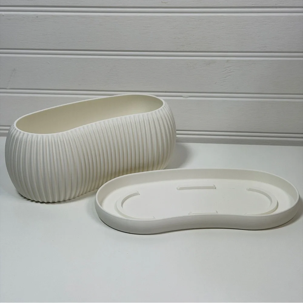 Terra Planter, Indoor Planter with Drainage Tray, Tabletop Planter, Ridged